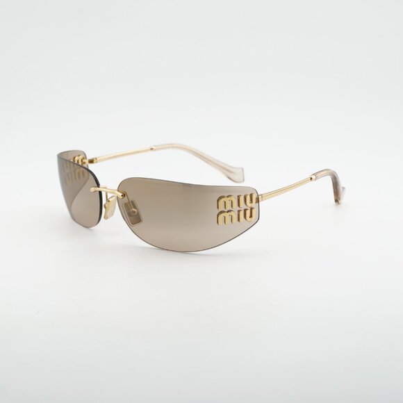 Miu Miu MUA51S 5AK20P Sunglasses Gold Rectangle Frame, Bronze Mirror Lenses